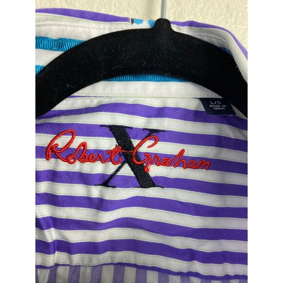 Robert Graham X White Purple Stripe Long Sleeve Button Up Shirt Men Large Cotton - Picture 3 of 13